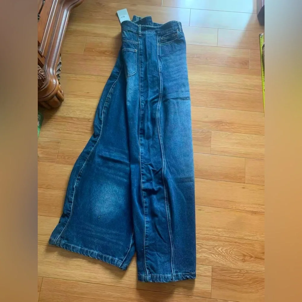 Men Trendy Wide Leg Wave‎ Design Jeans Influencer & Celebrity Inspired High Rise